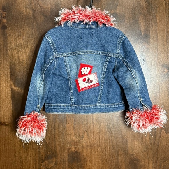 The Children's Place Blue and Red Jean Jacket with Pom Pom trim Wisconsin 18-24M - Picture 4 of 6